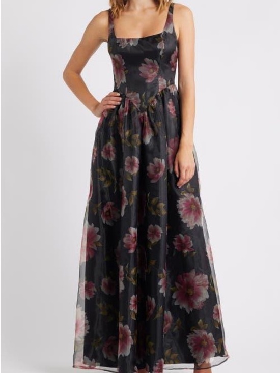 Lulus Dresses & Skirts - Lulu's Black Maxi Dress with Pink Floral Print